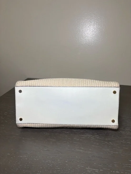 Kate Spade New York Ivory Beige Woven Bow Satchel Bag Gold Hardware - Picture 8 of 11